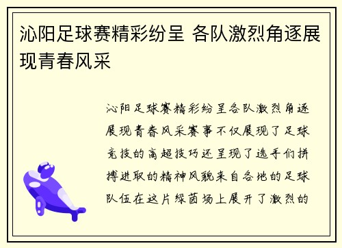 沁阳足球赛精彩纷呈 各队激烈角逐展现青春风采