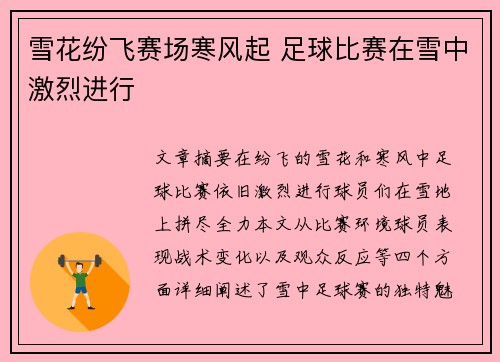雪花纷飞赛场寒风起 足球比赛在雪中激烈进行