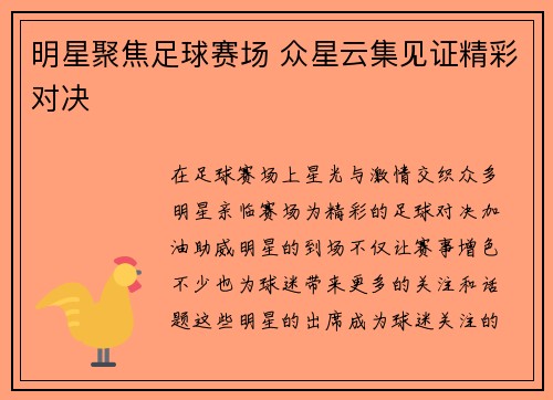 明星聚焦足球赛场 众星云集见证精彩对决
