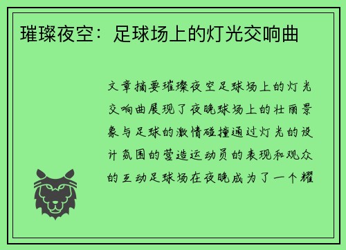 璀璨夜空：足球场上的灯光交响曲