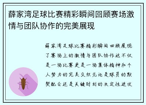 薛家湾足球比赛精彩瞬间回顾赛场激情与团队协作的完美展现