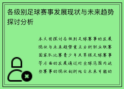 各级别足球赛事发展现状与未来趋势探讨分析