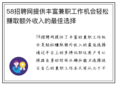 58招聘网提供丰富兼职工作机会轻松赚取额外收入的最佳选择
