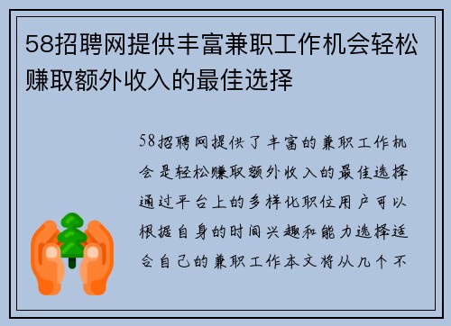 58招聘网提供丰富兼职工作机会轻松赚取额外收入的最佳选择