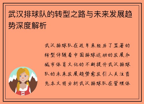 武汉排球队的转型之路与未来发展趋势深度解析